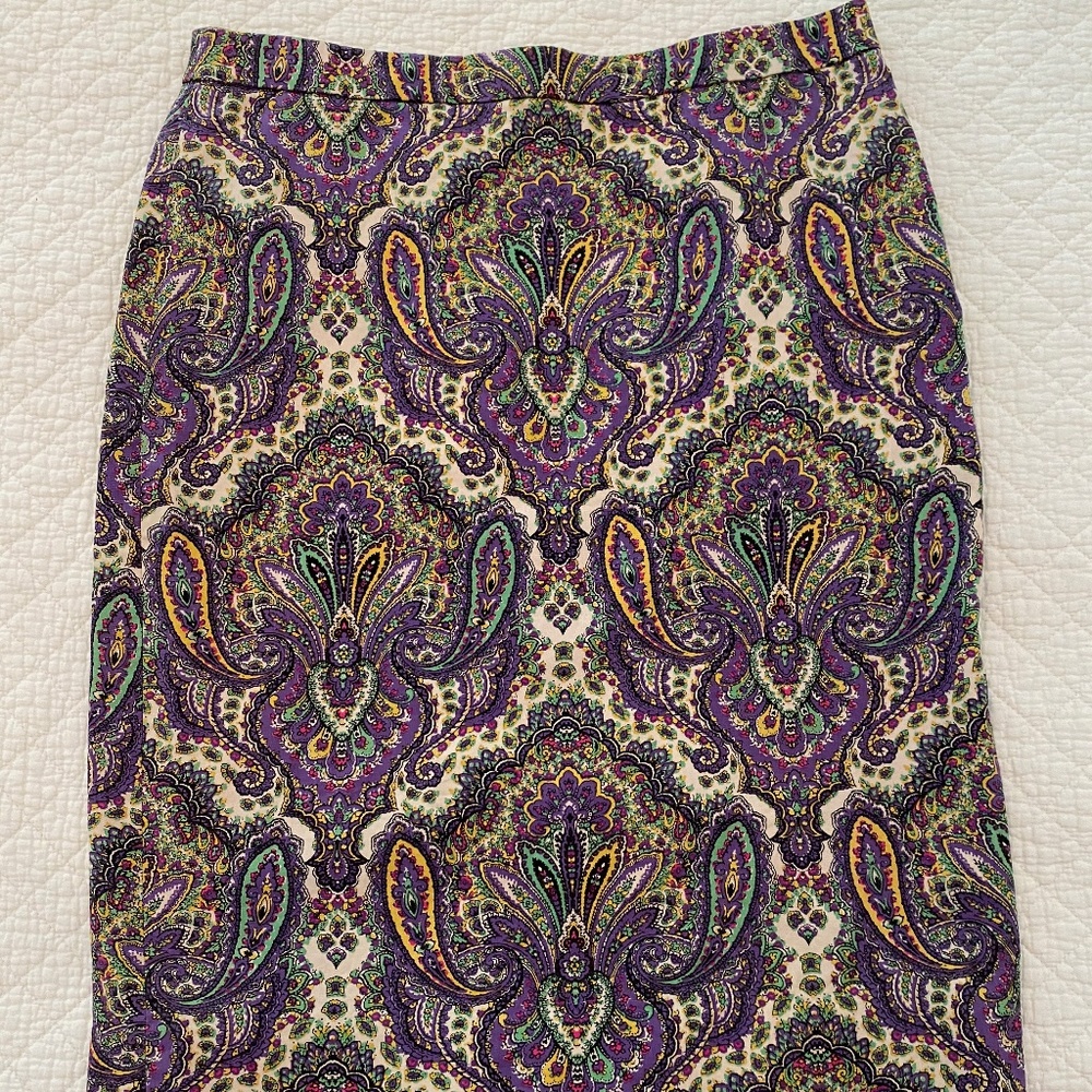 J. Crew Purple Paisley Pencil Skirt